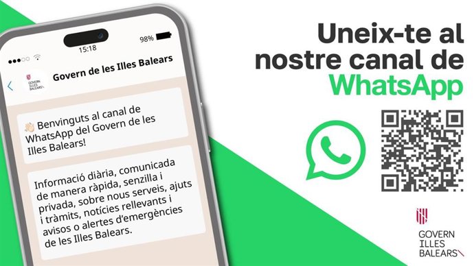 El Govern balear pone a disposición de los ciudadanos su nuevo canal de Whatsapp.