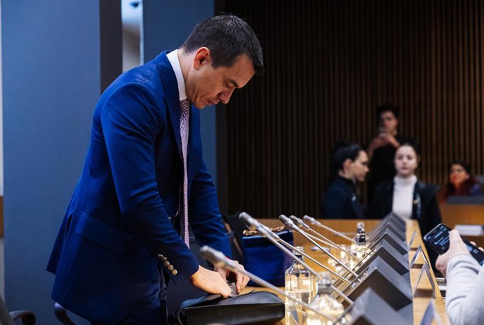 El presidente de la República de Ecuador, Daniel Noboa, durante el encuentro empresarial España-Ecuador en la sede de la CEOE, a 25 de enero de 2024, en Madrid (España). El motivo de la reunión es la visita a España del presidente de la República de Ecuad