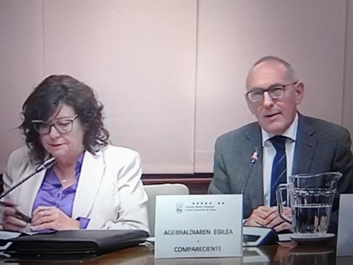 Itziar Gonzalo y Ramiro González durante su comparecencia ante las Juntas Generales de Álava