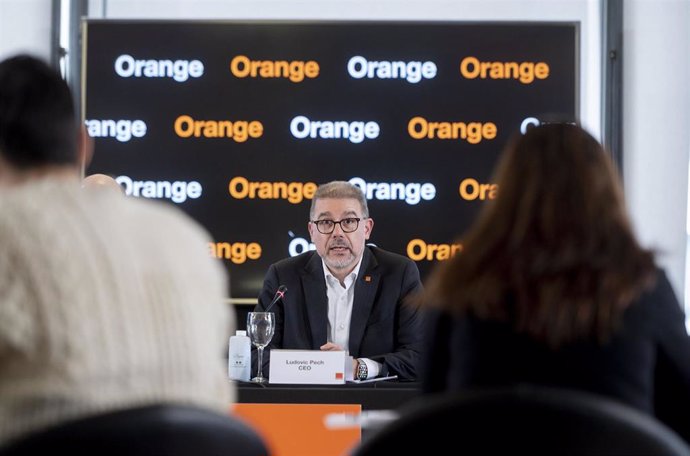 El CEO de Orange España, Ludovich Pech, durante la presentación de los resultados correspondientes a 2023 de Orange España, a 15 de febrero de 2024, en Madrid (España).