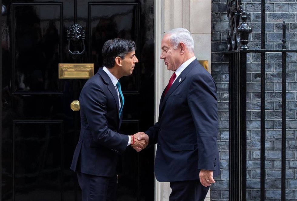 Archivo - Archivo - El primer ministro de Reino Unido, Rishi Sunak, recibe en Downing Street a su homólogo israelí, Benjamin Netanyahu