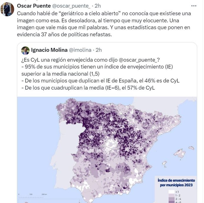 Publicación del ministro de Transportes, Óscar Puente, sobre su término "geriátrico a cielo abierto".