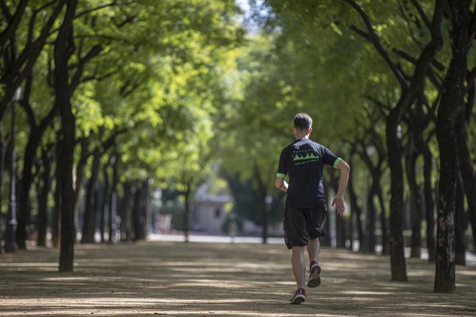 Archivo - Un hombre practica deporte por el Parque del Prado de San Sebastián. Imagen de archivo.