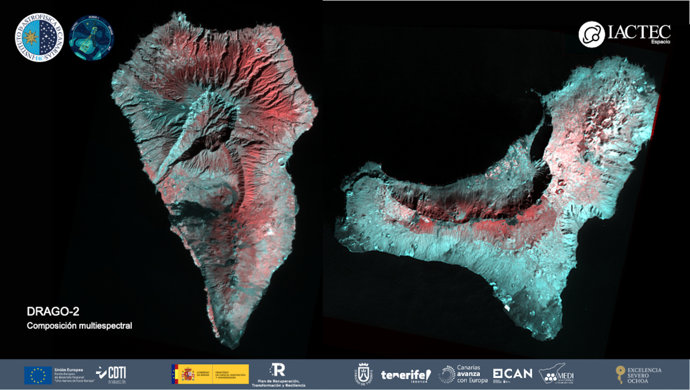 Imágenes de La Palma y El Hierro tomadas por la cámara infrarroja DRAGO-2 del satélite ALISIO-1