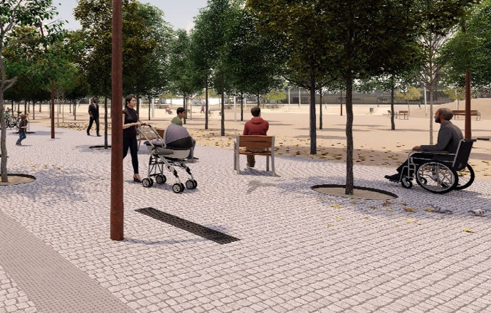 Dibujo sobre la plataforma única que se construirá en la calle Can Ros