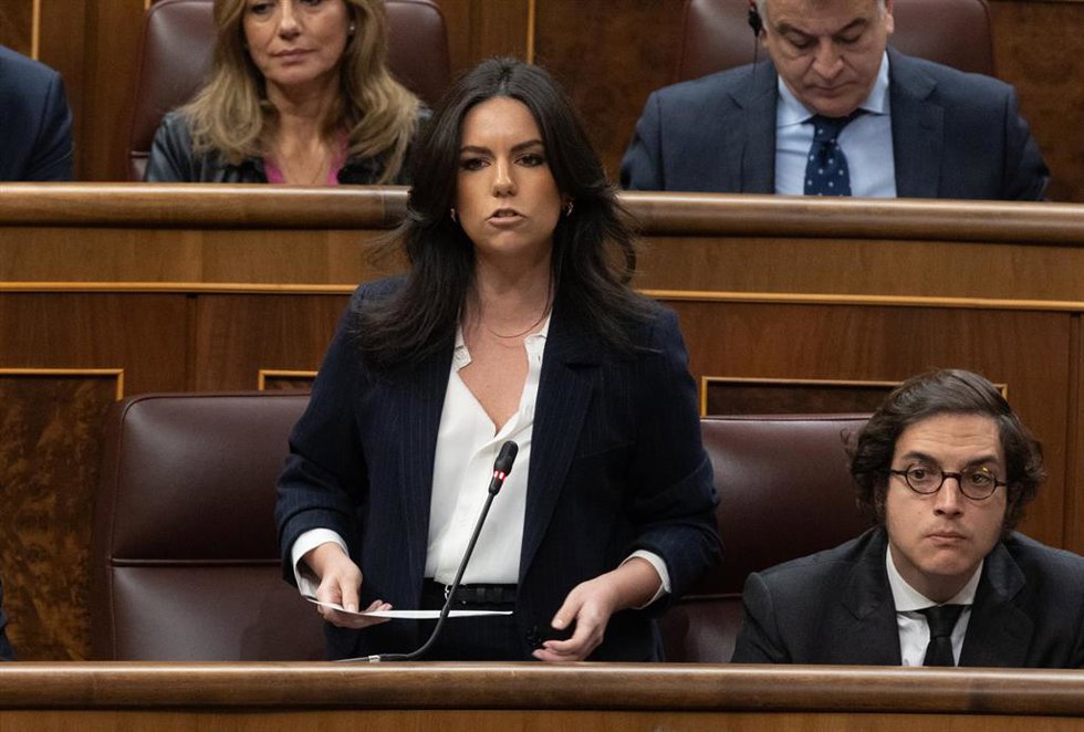 La portavoz de VOX en el Congreso, Pepa Millán, interviene durante una sesión de control al Gobierno, en el Congreso de los Diputados, a 7 de febrero de 2024, en Madrid (España). 