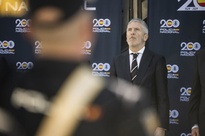 El ministro del Interior, Fernando Grande Marlaska, durante la inauguración de la comisaría de Policía Nacional, a 19 de febrero de 2024, en Calatayud.