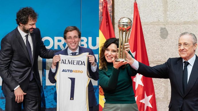 Comunidad de Madrid y Ayuntamiento reciben al Real Madrid por la conquista de la Copa del Rey de baloncesto.