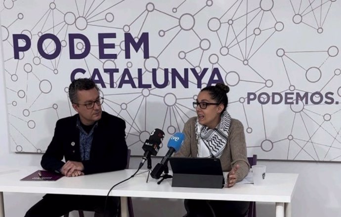 La coordinadora de Podem Catalunya, Conchi Abellán, i el portaveu de la formació, Andrés Medrano