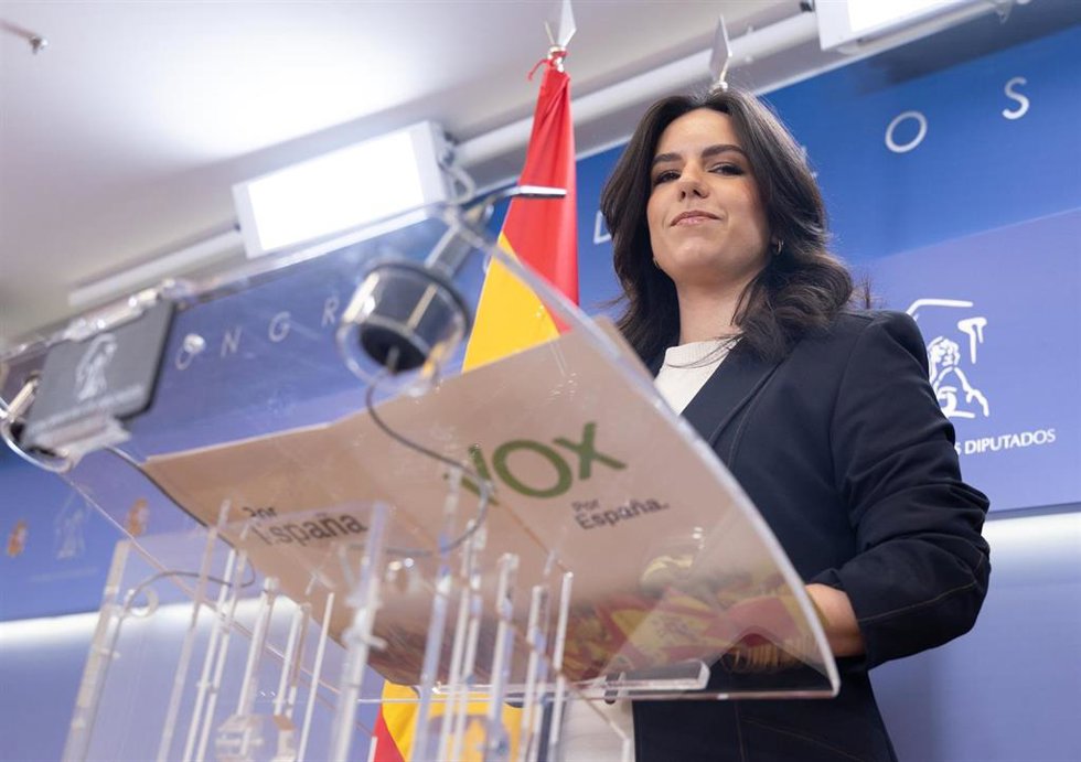 La portavoz de VOX en el Congreso, Pepa Millán, durante una rueda de prensa