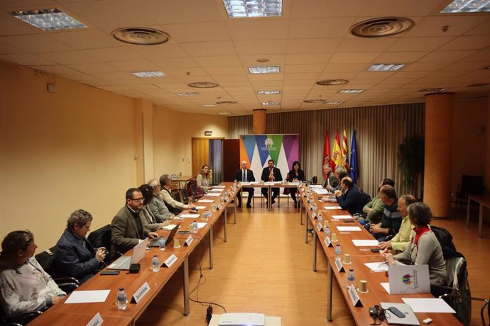 El vicepresidente primero y consejero de Desarrollo Territorial, Despoblación y Justicia, Alejandro Nolasco, en la mesa de trabajo del Camino de Santiago francés de Jaca