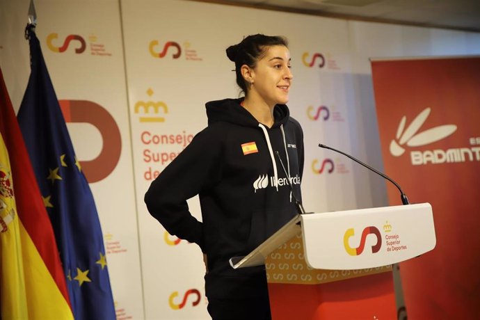 La excampeona olímpica de bádminton Carolina Marín en la recepción del presidente del CSD, José Manuel Rodríguez, por el subcampeonato de Europa.