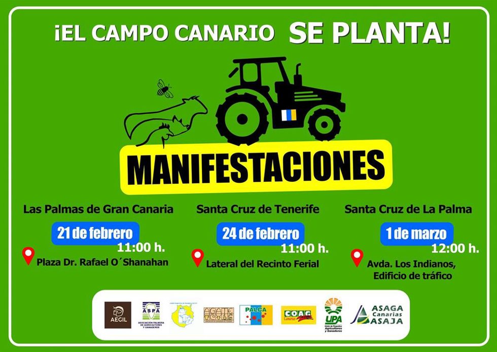 Cartel de las manifestaciones previstas por el sector primario en Canarias