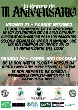 Cartel con eventos organizados por las peñas del Racing por el 111 aniversario del club