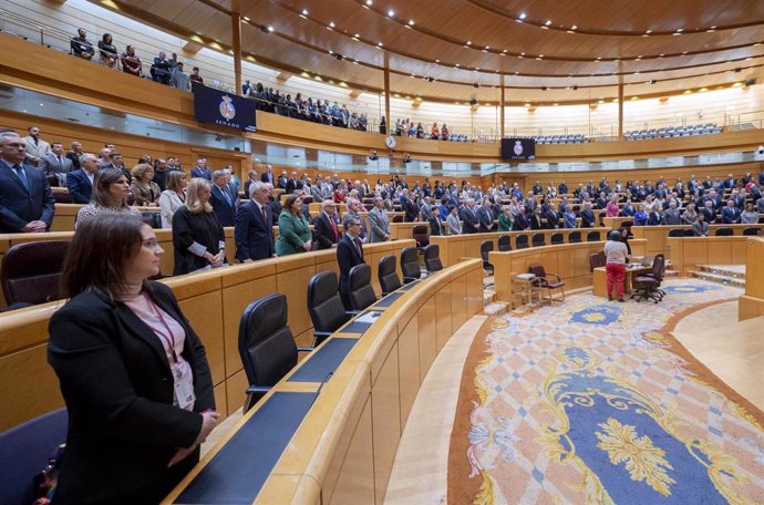 Minuto de silencio por las víctimas de la violencia de género durante una sesión plenaria en el Senado, a 25 de enero de 2024, en Madrid (España). La reforma del artículo 49 de la Constitución, referido a las personas con discapacidad, concluye hoy su t