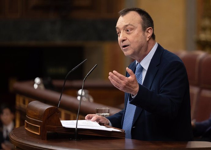 El diputado del PP Manuel Cobo Vega interviene durante una sesión plenaria, en el Congreso de los Diputados, a 20 de febrero de 2024, en Madrid (España)