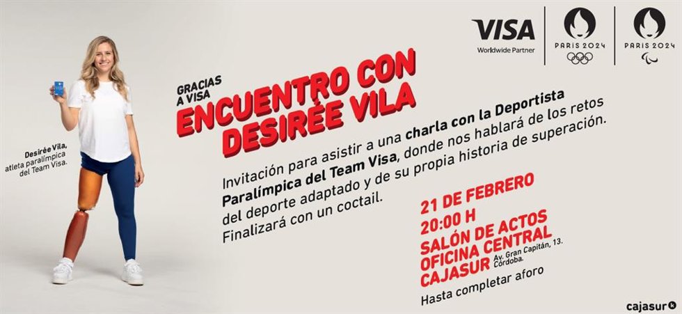La atleta paralímpica Desirée Vila pronuncia este miércoles una conferencia motivacional en la sede de Cajasur en Córdoba.