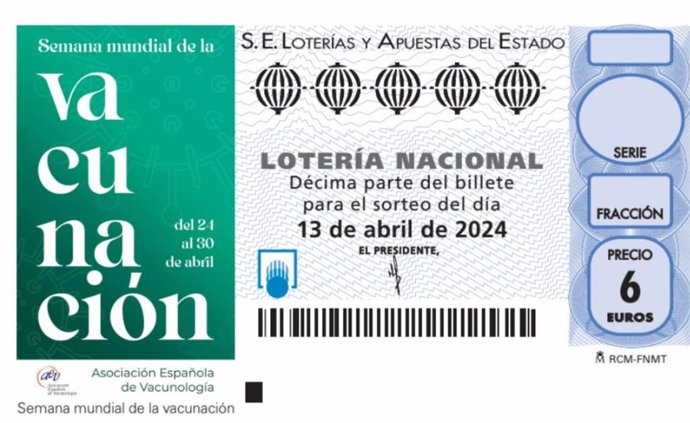 La Asociación Española de Vacunología da visibilidad a la Semana Mundial de la Vacunación en la Lotería Nacional