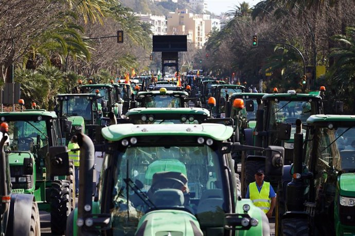 Cientos de tractores se concentran como protesta en el Paseo del Parque de Málaga