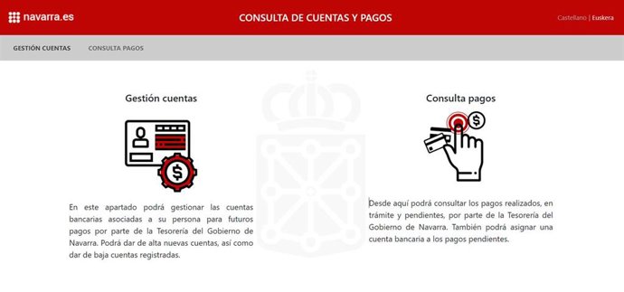 Aspecto del nuevo trámite para la gestión de cuentas bancarias facilitadas a la Administración foral
