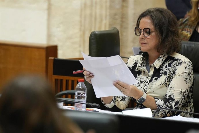 La consejera de Salud y Consumo Catalina García, durante su intervención en la sesión plenaria.