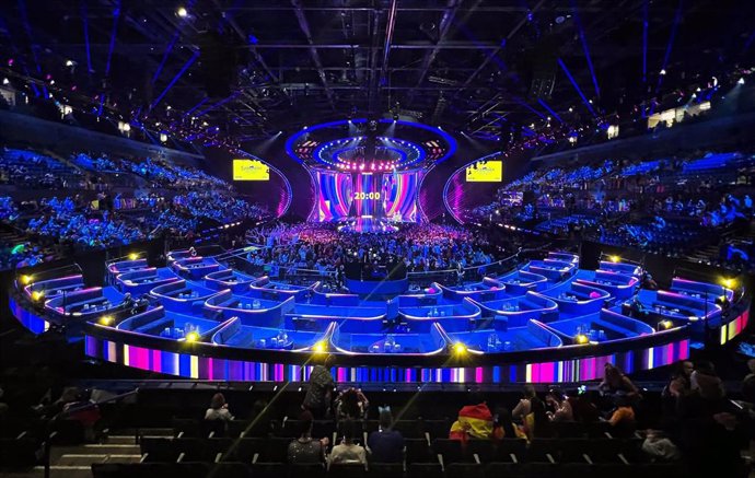 Archivo - 13 May 2023, United Kingdom, Liverpool: A view of the stage before the start of the 67th Eurovision Song Contest (ESC) final at the M&S Bank Arena. Photo: Peter Kneffel/dpa