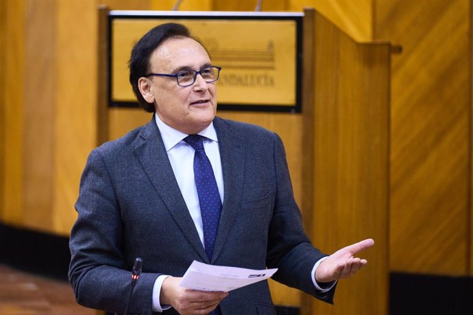 El consejero de Universidad, José Carlos Gómez Villamandos, en el Pleno del Parlamento de Andalucía a 22 de febrero de 2024.