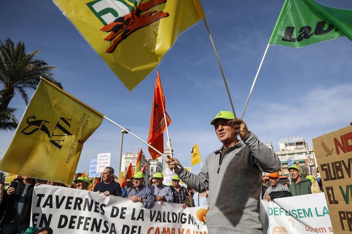 Agricultors i ramaders es manifesten durant la dissetena jornada de protestes dels tractors en les carreteres espanyoles