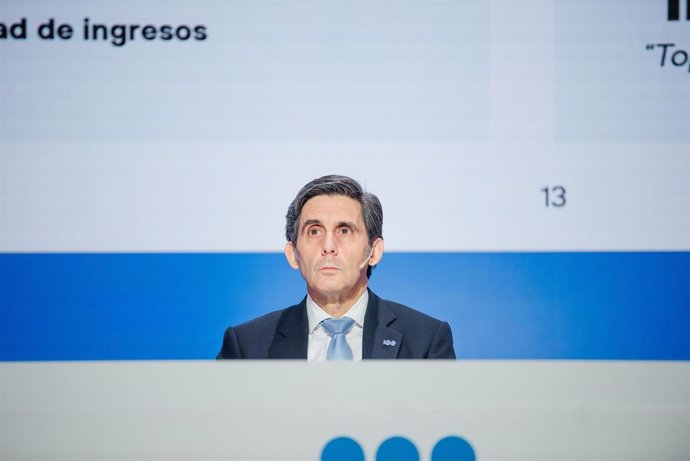 El CEO de Telefónica, José María Álvarez-Pallete, durante la presentación de resultados de Telefónica de 2023, en el Distrito Telefónica, a 22 de febrero de 2024, en Madrid (España). 