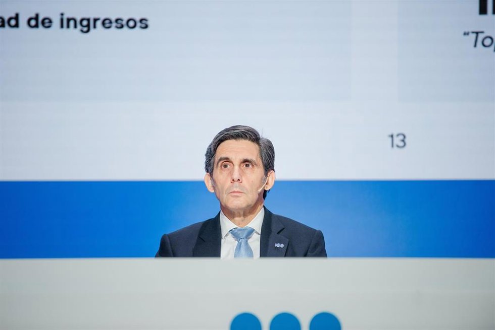 El CEO de Telefónica, José María Álvarez-Pallete, durante la presentación de resultados de Telefónica de 2023, en el Distrito Telefónica, a 22 de febrero de 2024, en Madrid (España).