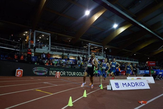 Archivo - Saul Ordonez in action during the 800 metres men of World Athletics Indoor Tour Madrid 2023 celebrated at Gallur pavilion on February 22, 2023, in Madrid, Spain.