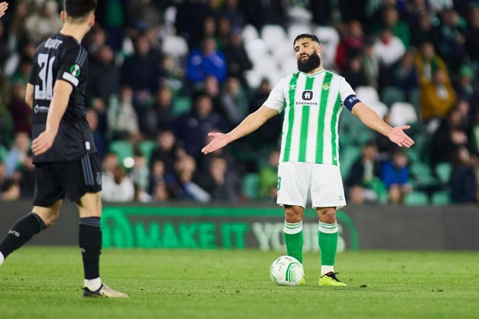 Nabil Fekir of Real Betis protests during round of 16 first leg, UEFA Europa Conference League, football match played between Real Betis and GNK Dinamo at Benito Villamarin stadium on February 15, 2024, in Sevilla, Spain.