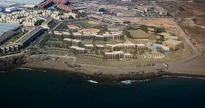 Infografía del hotel que se pretende construir en las inmediaciones de la playa de La Tejita