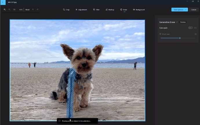 La nueva función de edición de Windows Fotos, borrado generativo.