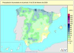 Precipitaciones acumuladas del 14 al 22 de febrero.