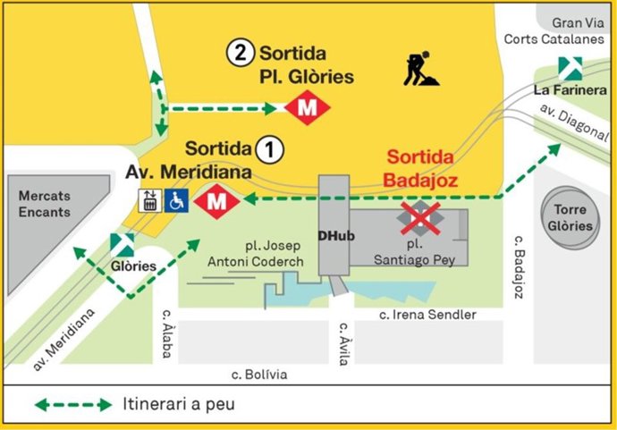 Mapa de la afectación en la estación de Glries de la L1.