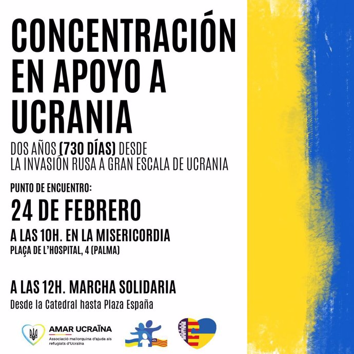 Palma acogerá este sábado un acto institucional y una manifestación por el segundo aniversario de la guerra en Ucrania