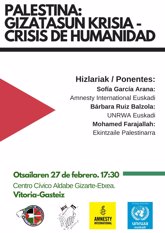Foto: Amnistía Internacional y UNRWA analizan la crisis humanitaria de Gaza este próximo martes en Vitoria-Gasteiz
