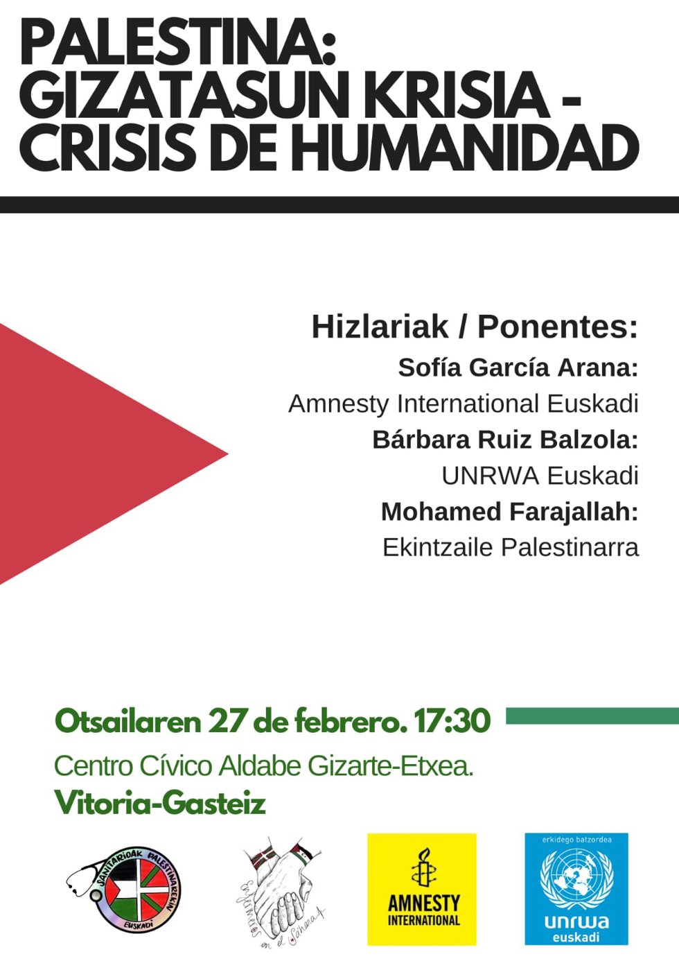 El centro cívico Aldabe albergará las ponencias sobre la crisis humanitaria en Gaza