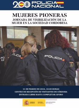 Cartel de la mesa redonda de Policía Nacional con mujeres representativas de distintos sectores de la sociedad cordobesa.