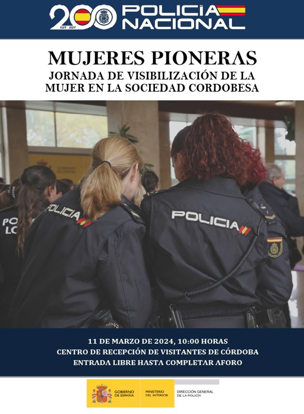 Cartel de la mesa redonda de Policía Nacional con mujeres representativas de distintos sectores de la sociedad cordobesa.