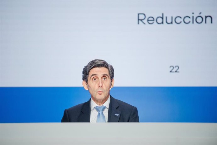 El CEO de Telefónica, José María Álvarez-Pallete, durante la presentación de resultados de Telefónica de 2023, en el Distrito Telefónica, a 22 de febrero de 2024, en Madrid (España). 