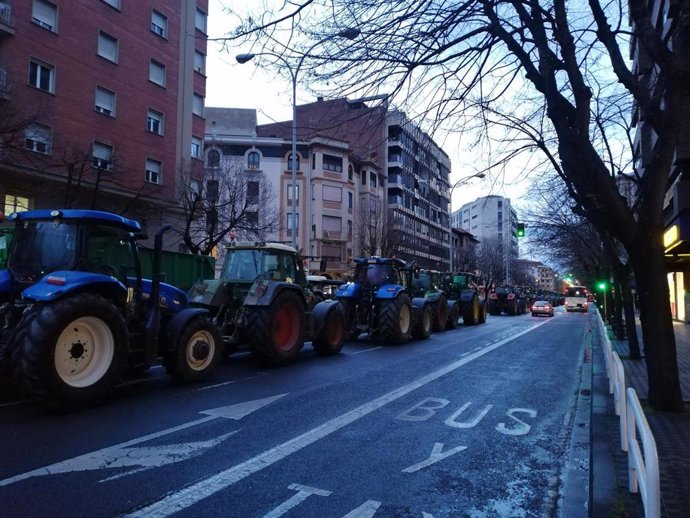 Protesta del sector agrario este viernes en el centro de Pamplona.
