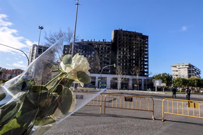 El edificio incendiado del barrio de Campanar, a 24 de febrero de 2024, en Valncia