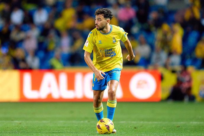 Munir El Haddadi of UD Las Palmas in action during the Spanish league, La Liga EA Sports, football match played between UD Las Palmas and Valencia CF at Estadio Gran Canaria on February 10, 2024, in Las Palmas de Gran Canaria, Spain.