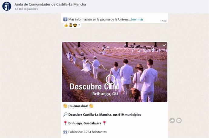 El canal oficial en Whatsapp del Gobierno de Castilla-La Mancha suma cerca de 1.400 seguidores desde su puesta en marcha