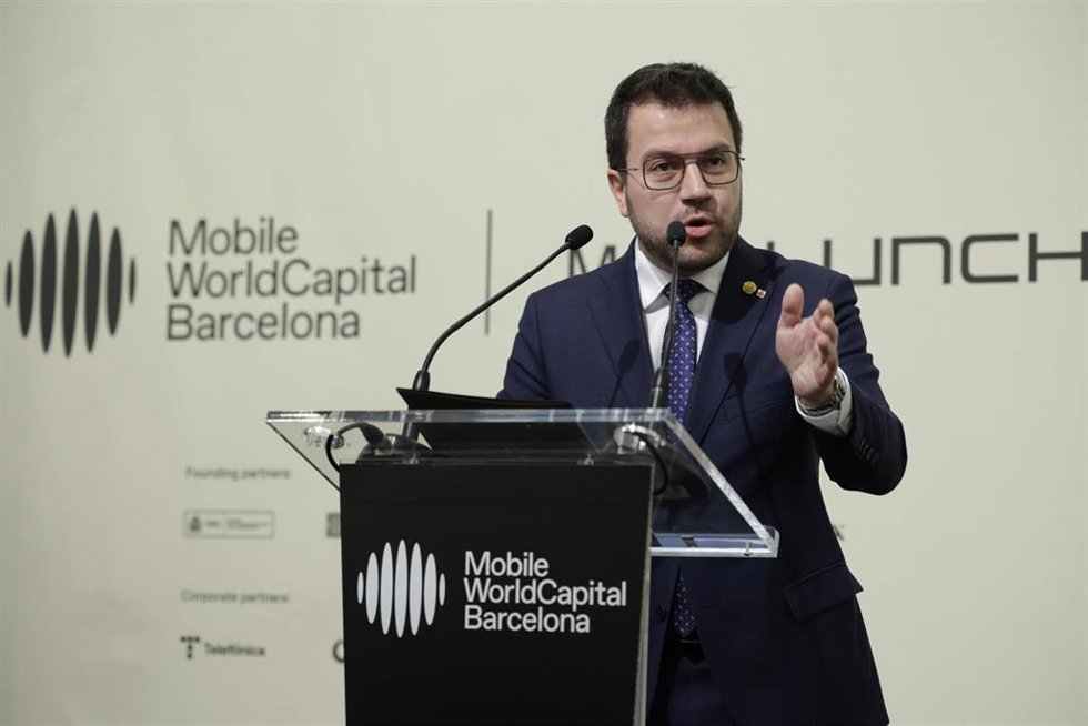 El presidente de la Generalitat, Pere Aragons, en el Mobile Lunch