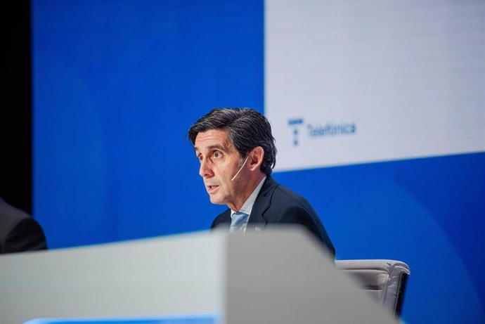 El CEO de Telefónica, José María Álvarez-Pallete, durante la presentación de resultados de Telefónica de 2023, en el Distrito Telefónica, a 22 de febrero de 2024, en Madrid (España).