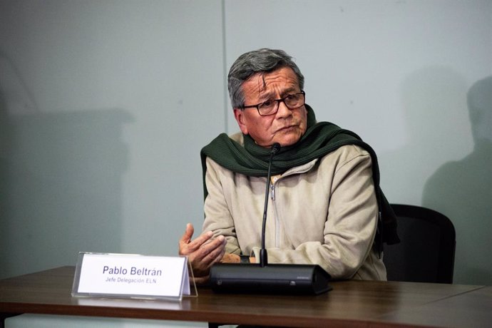 Archivo - October 10, 2023, Bogota, Cundinamarca, Colombia: The chief negotiator of the National Liberation Army (ELN) guerrilla group, Israel Ramirez Pineda, also known as Pablo Beltran during a joint declaration on the progress of the peace process betw