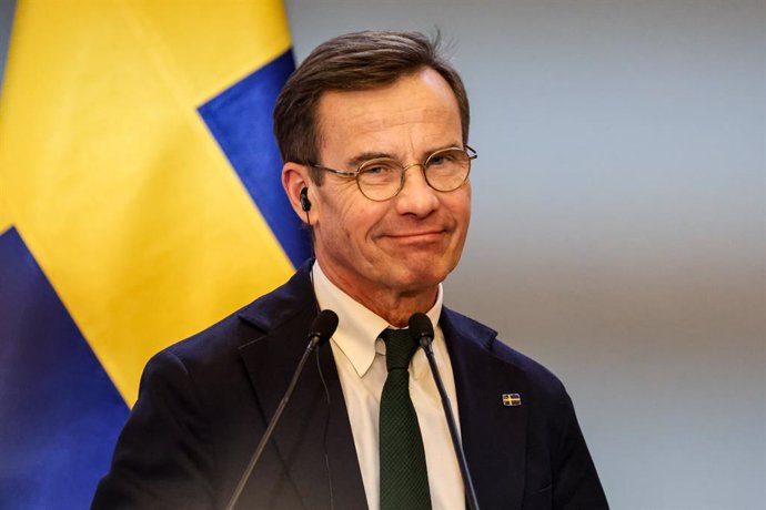 February 19, 2024, Warsaw, Poland: Prime Minister of Sweden, Ulf Kristensson speaks during a press conference during a bilateral meeting with Prime Minister of Poland, Donald Tusk in the PM''s Chancellery on Ujazdowska Street in Warsaw, the capital of Pol